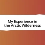 My Experience in the Arctic Wilderness