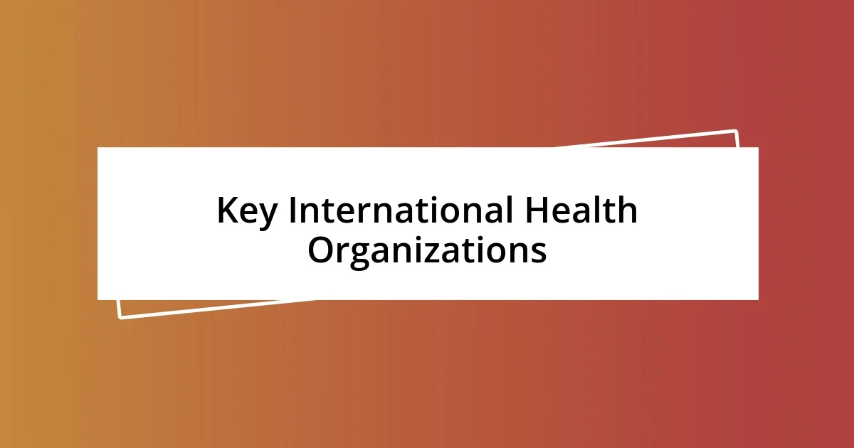 Key International Health Organizations