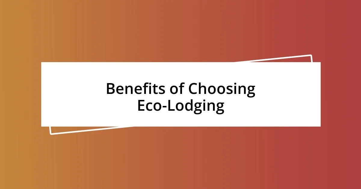 Benefits of Choosing Eco-Lodging